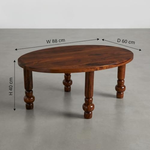 Image of Solid Sheesham Wood Round Coffee Table | Wooden Center Table for Living Room | Classic Tea Table with Turned Legs | Decorative Sofa Table for Lounge Area | Stylish Accent Furniture | Brown