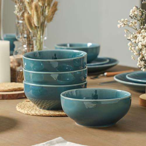 Image of Stone Lain Riley 24-Piece Dinnerware Set Stoneware, Plates and Bowls Set, Dishwasher and Microwave Safe, Dish Set for 8, Blue