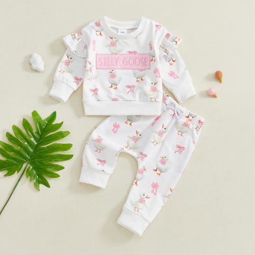 Toddler Baby Girl Fall Winter Clothes Silly Goose Long Sleeve Sweatshirt Tops Pants 2Pcs Set Farm Goose Outfit4