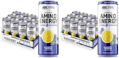Image of Optimum Nutrition Amino Energy Sparkling Hydration Drink,Electrolytes,Caffeine,Amino Acids,BCAAs,Sugar Free,Blueberry Lemonade,12 Fl Oz,(Packaging May Vary),12 Count (Pack of 2)