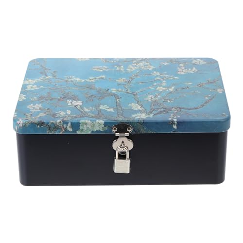 YARNOW Vintage Tinplate Storage Box with Padlock and Keys Large Rectangular Metal Case for Organization and Home Decoration 9.6X7.1X3.3 Inch