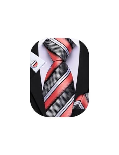 Image of Barry.Wang Mens Tie Set Plaid Check Neckties Formal Business Wedding Luxury Pocket Square Cufflinks