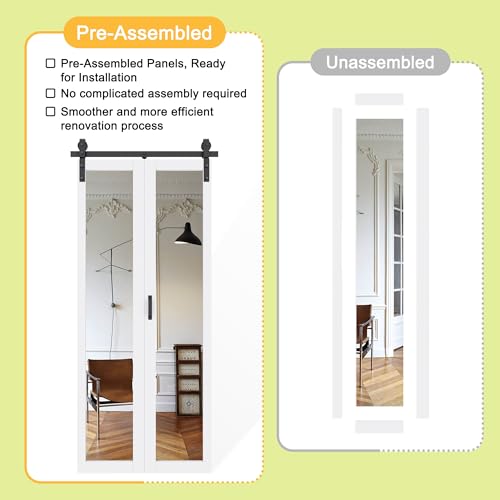 Image of 80 inchx84 inch HD Explosion-Proof Mirror Bi Fold Barn Door and Hardware, Handle