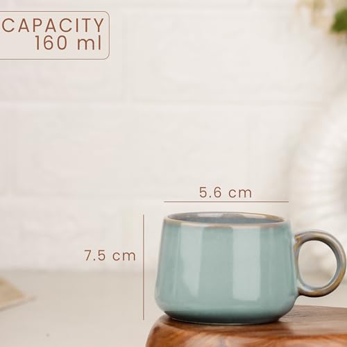 Image of The Earth Store Premium Grey Glaze Ceramic Morning Tea Set - 2 Tea Cups & 1 Kettle Microwave and Dishwasher Safe | Tea Cup with Kettle | Small Morning Set | Ideal for Gifting and Daily Use