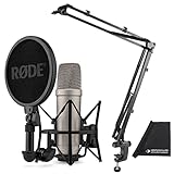 Rode NT1 - Micrófono de estudio XLR USB de 5ª generación + K&M 23840 brazo articulado + paño de microfibra Keepdrum