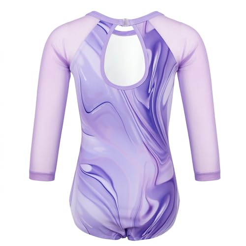 JOYSTREAM Gymnastics Leotards for Girls With Shorts Sparkly Ballet Dance Long Mesh Sleeve