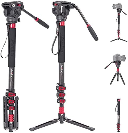 Avella CD324 Carbon Fiber Video Monopod Kit, with Fluid Head and Removable feet, 71 Inch Max Load 13.2 LB for Canon Nikon Sony Olympus Panasonic DSLR Camera