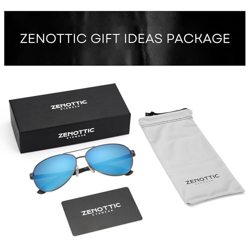 Image of ZENOTTIC Polarized Aviator Sunglasses for Men Carbon Fiber Temple Pilot Sun Glasses with Mirrored Lens UV Protection