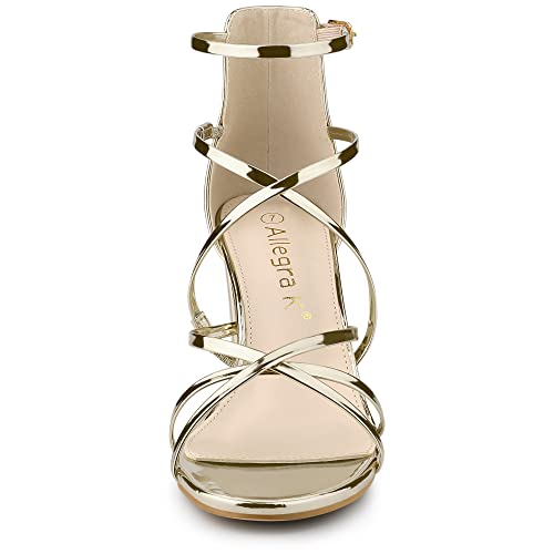 Allegra K Allegra K Women's Strappy Crisscross Strap Opened Toe Block Heels Gold Sandals 10 M US