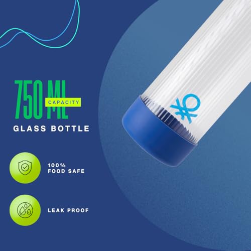 Image of United Colors of Benetton 750ML Glass Water Bottle with Anti Slip Silicone Base, Leak-Proof, BPA-Free, Durable, Odor-Free, Eco-Friendly Hydration Bottle for Home, Gym & Travel