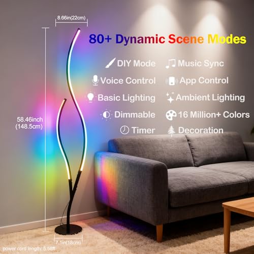 Image of DAYCENT RGBWIC Floor Lamps Modern Smart Corner Lamp with APP and Remote 1500 Lumen LED Lights with Music Sync, 16 Million DIY Colors, Scene Modes Ambience Light for Bedroom Living Room Black