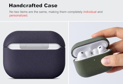 Image of Haobobro Handmade Case - for AirPods Pro 3 Case Cover - Premium Vegan Leather with Woven Fabric Texture, Wireless Charging Compatible, Drop Protective Hard Cover for AirPods Pro 3rd Generation, Purple