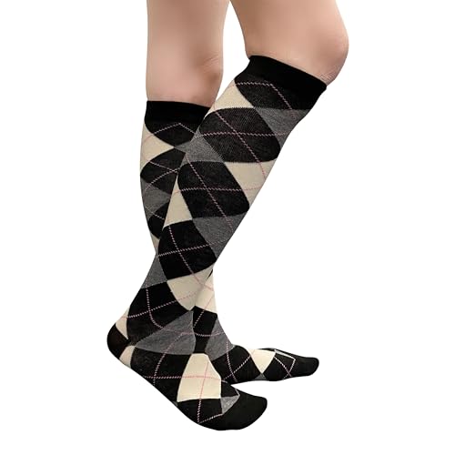 Image of Couver Women's Argyle Knee High Socks - Soft Acrylic Over the Calf Tube Style Socks for Casual Athletic - One Size