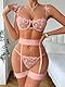 Satohom Damen Sexy Dessous-Set 4-teilig aus Herzstickerei Bügel BH und Höschen mit Strumpfhalter Beinringe Unterwäsche Set Frecher Halbe Tasse BH Transparent Floral Tanga Reizwäsche, S-XL