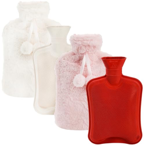 WUWEOT Set of 2 Hot Water Bottle with Soft Cover, 2 Liter Rubber Water Pad, Hot Compress Bag and Cold Therapy Bag for Headaches, Cramps, Arthritis, Back Pain, Sore Muscles, Pain Relief, Neck