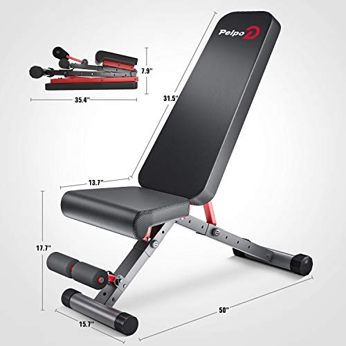 Pelpo Weight Bench for Full Body Workout, Strength Training Bench Press in Home Gym, Decline Incline Adjustable Utility Weight Bench with Fast Folding, Gray Frame