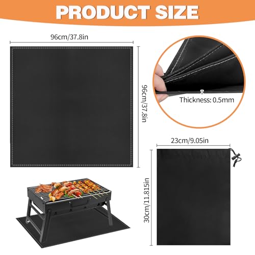 Fireproof Fireplace Mat Fire Resistant, 96 x 96cm Hearth Rugs for Fireplaces, Hearth Pads for Wood Stove Fireplace Indoor Outdoor, Protects Floors from Sparks Embers with Storage Bag (Black, Square)