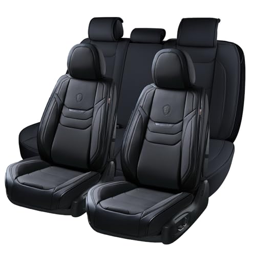 Image of Coverado Leather Seat Covers for Cars, Car Seat Covers Full Set, Breathable Car Seat Protector with Lumbar Support, Black Seat Covers, Front and Back Waterproof Seat Cover Universal Fit for Most Cars