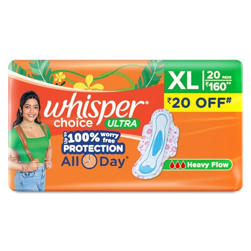 Whisper Choice Sanitary Pads for Women, XL 20 Napkins
