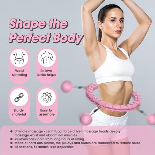Cerceau pour perdre du poids hula hoop rose de 32 segments ajustables avec une boule de poids - 6