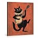 Whimsical Black Cat Music Wall Art Vintage Cat Playing Banjo Canvas Print Poster Animal Music Wall Decor for Home Living Room Bedroom 8x10 Inch Framed