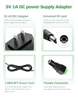 Arkare 5V 1A DC Power Supply Adapter 5W AC/DC Charger AC 100V-240V to D C 5 Volt 1Amp 0.5A Replacement Power Cord for Security Camera Baby Monitor Graco Swing TV Box Raspberry Pi Type C with 8TIPS