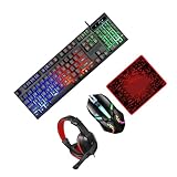 SMASOLO Clavier Gamer Filaire Rétroéclairé avec Souris Gaming Casque et Tapis Souris Er...