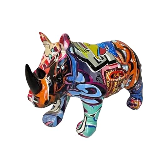 Ornement de rhinocéros Graffiti en résine – Statue de rhinocéros décorative pour la décoration de la Maison | Artisanat pour Tables, étagères, rebords...