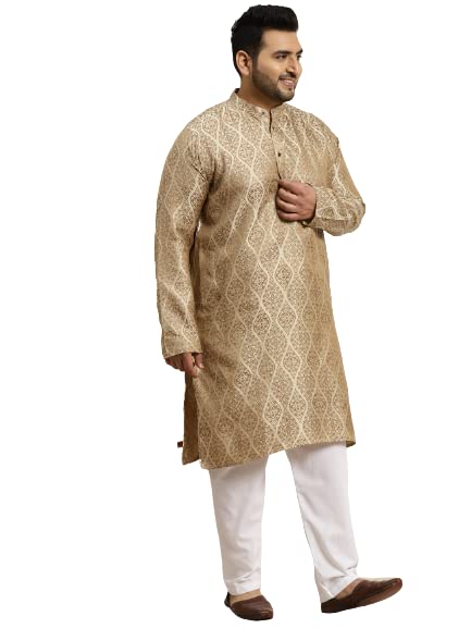 Sojanya Plus (Since 1958) Men's Jacquard Silk Teal Blue & Gold ONLY Long Kurta4