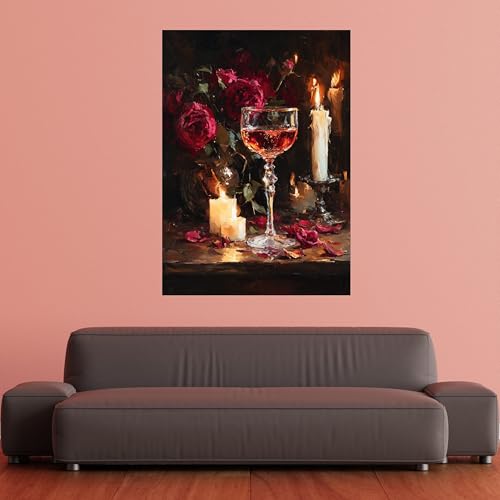 Toile verre de vin et roses rouges idéale pour une ambiance tamisée au salon
