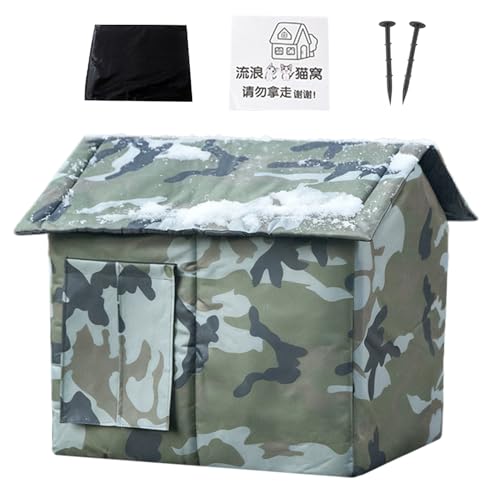猫用屋外シェルター、耐候性オックスフォード布、45x35x34cm、冬の野良猫シェルター、断熱小動物ハウス、取り外し可能なドアと暖かいマット付き、庭のパティオバルコニー用