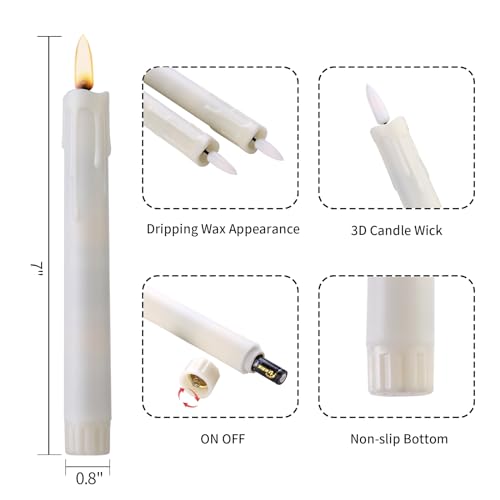 Image of YBU Flameless Taper Candles with Remote 7 Inches Led Candle Sticks with Flickering Light Timer Dimmer Battery Operated Window Candles for Halloween Christmas Decoration 6 Pcs, Ivory