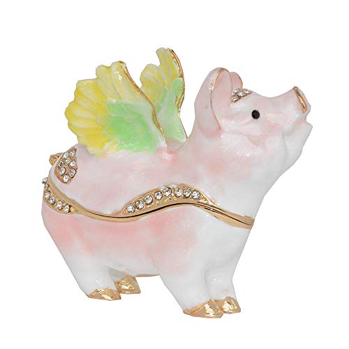 Sculpture cochon en métal émaillé et ornements décoratifs faits main
