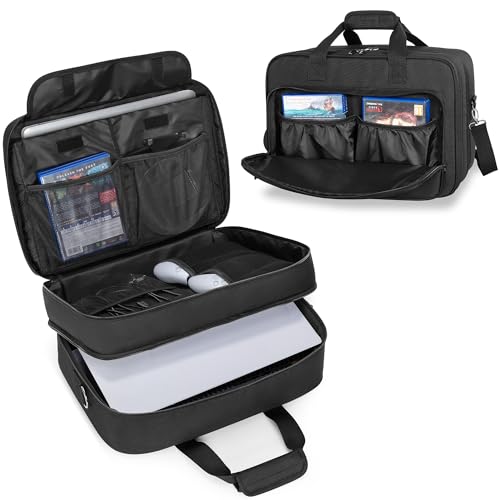 Image of Trunab Gaming Bag Compatible with PS5 /PS5 Slim, Protective PS5 Carrying Case Portable PS5 Bag Playstation 5 Backpack with Multiple Compartment for 15.6 inch Laptop and Gaming Accessories, Black