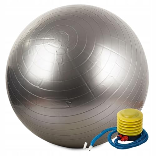 GADIRIA Pelota de Pilates de 65 cm con Bomba de Inflado - Fitball para Yoga, Gimnasia, Pilates, Fitness, Ejercicio en Casa, Rehabilitación, Mujeres Embarazadas. (Gris)
