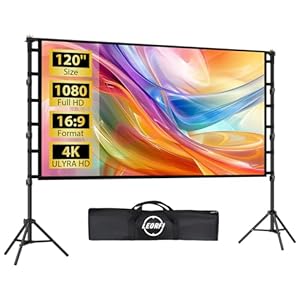 Beamer Leinwand 120 Zoll mit Faltbarem Standfuß, LEORFI Outdoor-Indoor Projektionswand HD 16:9, Tragbare Filmleinwand mit Tragetasche, Höhenverstellbar, für Camping und Heimkino
