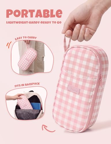 Image of SUNEE Cute Pencil Case, Large Colored Pencil Pouch, Aesthetic Pen Bag with Zipper, Kawaii Stationery Storage and Organizer, School Supplies for Teen and Adult, Boys & Girls, Pink Checkered