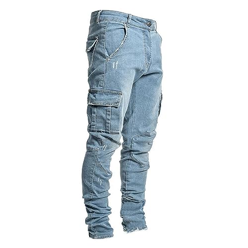 JEsilunmaMY Slim Fit Side Pockets Jeans for Men Stretch Skinny Denim Pencil Pants Distressed Casual Straight Leg Jean Pants