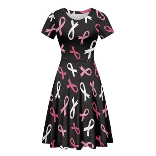 Image of HUGS IDEA Womens Puffy Swing Midi Dress Round Neck Short Sleeve Party A-Line Dresses