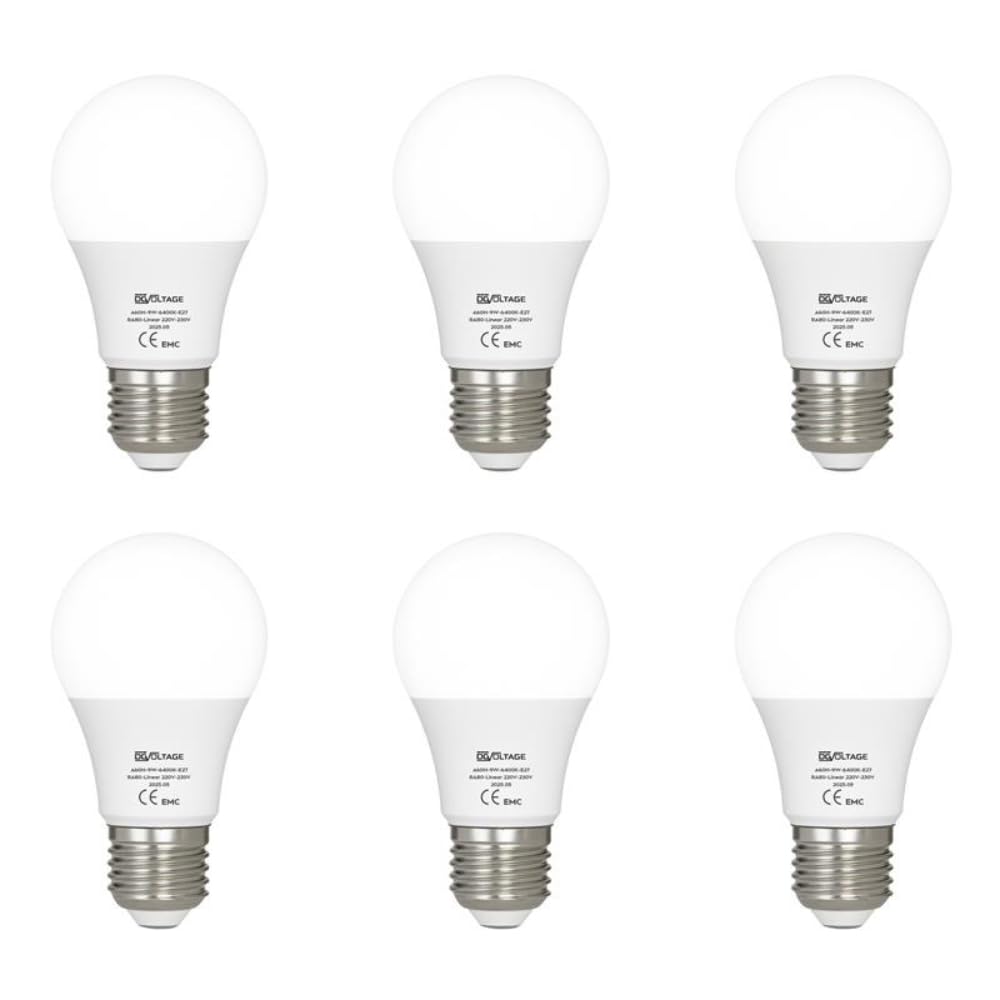 DC VOLTAGE 6 Pack, Bayonet Light Bulb, 60W Equivalent, Cool White 6400K, 9W 806lm B22 LED Bulb, BC A60 GLS Energy Saving Light Bulbs for Home Lighting Non-dimmable, [Energy Class A]