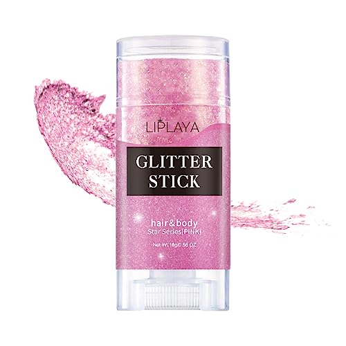 Mysense Pink Body Glitter Stick, Singer Concerts Face Glitter Gel, Holographic Mermaid Sequins Chunky Glitter, Music Festival Rave Hair Accessories Glitter Makeup For Women, 0.56Oz #TOP6