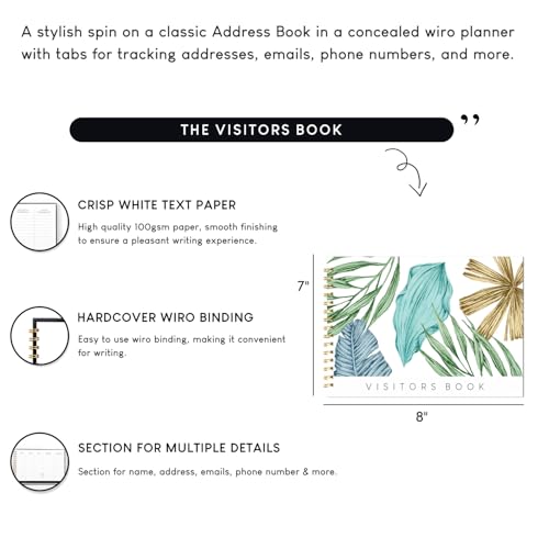 Image of Visitor Book - 8 x 12 Inches | Wiro Bound Guest Register for Hotels, Offices, Exhibitions, Boutiques & Business Use | Medium Size Visitor Log Book for Reception & Front Desk