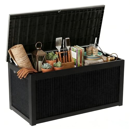 Image of 265 Gallon Resin Deck Box Outdoor Storage Chest, Large Waterproof Patio Storage Box, All-Weather Garden Storage Container for Cushions, Pool Supplies, Yard Tools - Easy Assembly, Lockable Lid