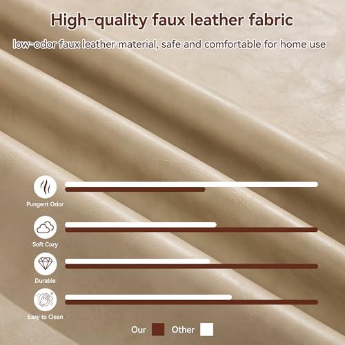 Image of 25.2 inch Faux Leather Storage Ottoman Bench for Couch, Vintage PU Leather Foot Stool with Nailhead Trim for Sofas, Mid Century Modern Hidden Storage Footrest for Living Room, Bedroom, Office, Ivory