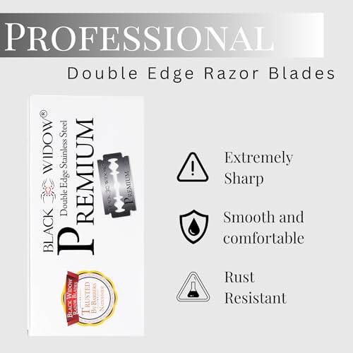 Black Widow Premium Double Edge Razor Blades - Swedish Steel Premium for Safety Razors and Straight Edge Razors - (100 Count)