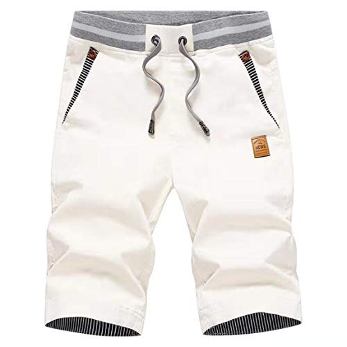 ZOXOZ Kurze Hosen Herren Shorts Herren Sommer Freizeit Chino Stretch Kurze Hose Herren Baumwolle mit Taschen Weiß L Cover