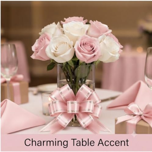 Image of Prokart - Pull Bow Gift Ribbon for Gift Wrapping, Large Decorative Pull Bows for Presents, Hampers, Flower Bouquets, Wedding, Birthday, Christmas & Party Decorations (50MM, Baby Pink, Pack of 100PC)