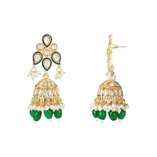 Image of I Jewels Gold Plated Traditional Kundan Pearl Meenakari Choker Necklace Jewellery With Jhumka Earrings Set For Women /Girls