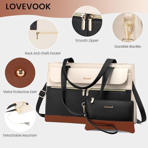 Image of LOVEVOOK Laptop Bag for Women 17.3 Inch Laptop Tote Work Bags Professional Leather Computer Briefcase Waterproof Handbag Shoulder Large Capacity Business Teacher Office Crossbody Purse