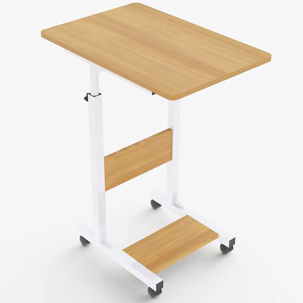BAKAJI Escritorio Mesa de Trabajo Porta PC Ordenador Altura Regulable Mesa sofá con Tablero y Estante Inferior de Madera MDF Estructura Metal diseño Moderno 60 x 40 x 86 cm (Roble)